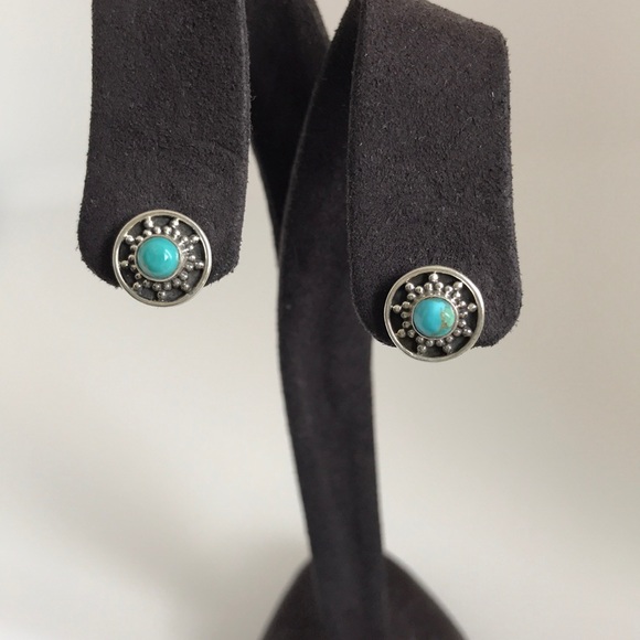 Artisan Jewelry - Sterling Silver & Turquoise Button Earrings